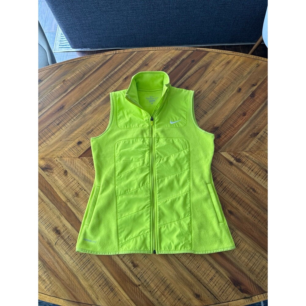 Nike Therma-FIT Hi-Vis Running Neon Green Yellow Quilted Athletic Fleece Vest